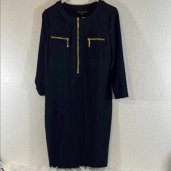 BOSTON PROPER Black Knit Dress Gold Zippers Size Medium - Picture 1 of 8